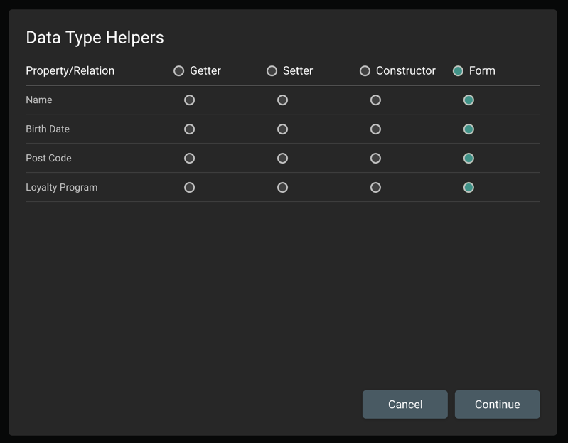 Select form properties